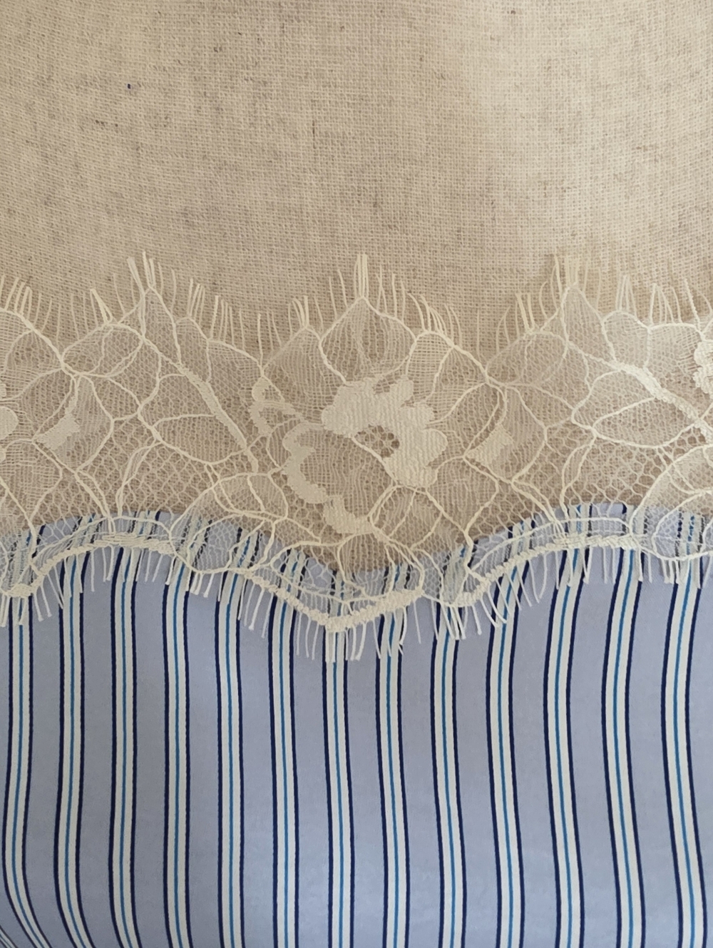Future Collective Silky Satin  Light Blue  Pin Stripe Lace-Trim Midi Slip Dress - Picture 4 of 7